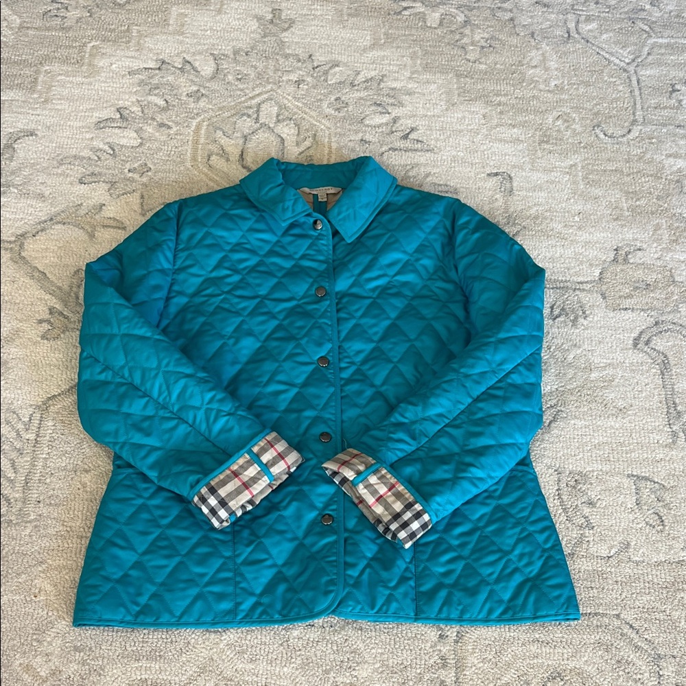 Burberry Turquoise Quilted Jacket in excellent condition